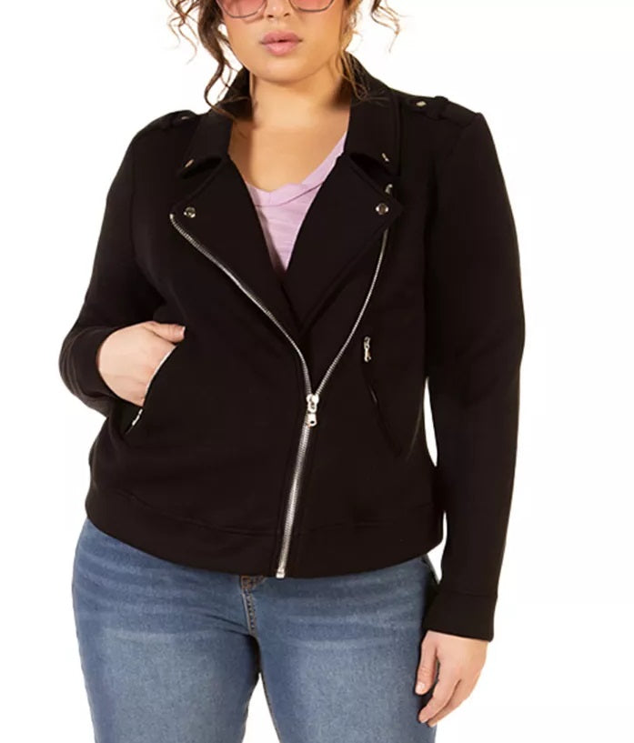 Jaqueta de motociclista feminina Black Tape em malha elástica, preta, tamanho 3X