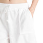 Shorts femininos Terry com cordão e fita preta, tamanho grande, branco