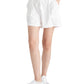 Shorts femininos Terry com cordão e fita preta, tamanho grande, branco