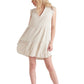 Vestido curto feminino com mangas esvoaçantes e fita preta, tamanho pequeno, branco