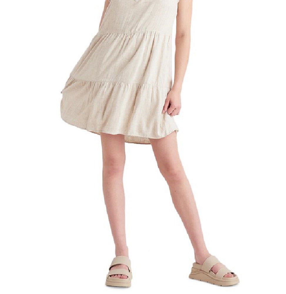 Vestido curto feminino com mangas esvoaçantes e fita preta, tamanho pequeno, branco