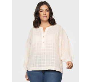 Top Henley Rosa Estampado de Algodão Feminino Black Tape Tamanho 2X