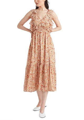 Vestido longo feminino com estampa de amarrar nas costas e babados, tamanho X-S