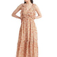 Vestido longo feminino com estampa de amarrar nas costas e babados, tamanho X-S
