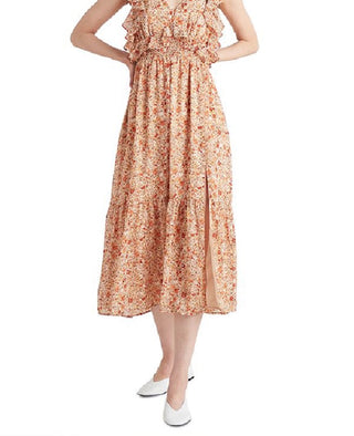 Vestido longo feminino com estampa de amarrar nas costas e babados, tamanho X-S