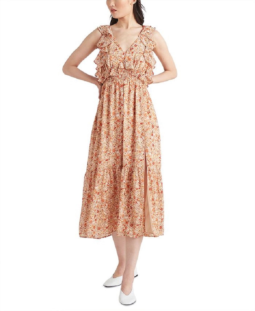 Vestido longo feminino com estampa de amarrar nas costas e babados, tamanho pequeno, laranja, da Black Tape
