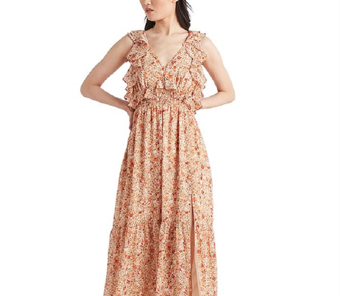 Vestido longo feminino com estampa de amarrar nas costas e babados, tamanho pequeno, laranja, da Black Tape