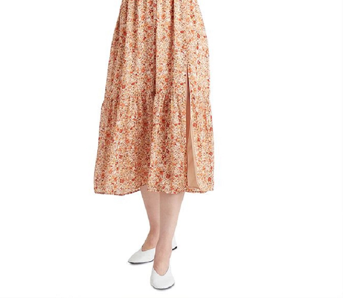 Vestido longo feminino com estampa de amarrar nas costas e babados, tamanho pequeno, laranja, da Black Tape