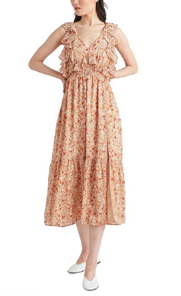 Vestido longo feminino com estampa de amarrar nas costas e babados, tamanho laranja, tamanho extragrande, da Black Tape