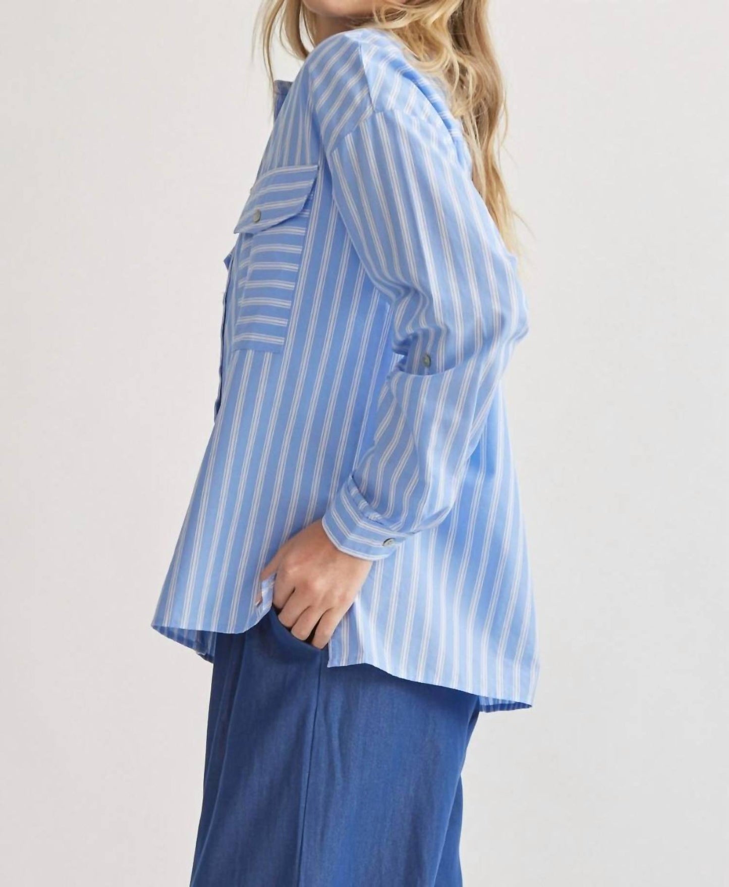 Entro - Striped Button Up Top