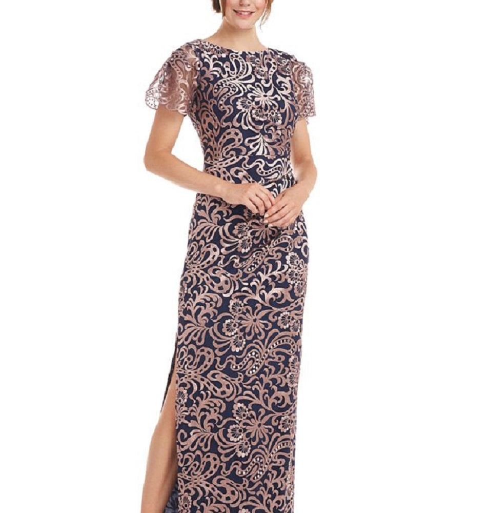 Vestido feminino bordado com mangas esvoaçantes da JS Collections, rosa, tamanho 6