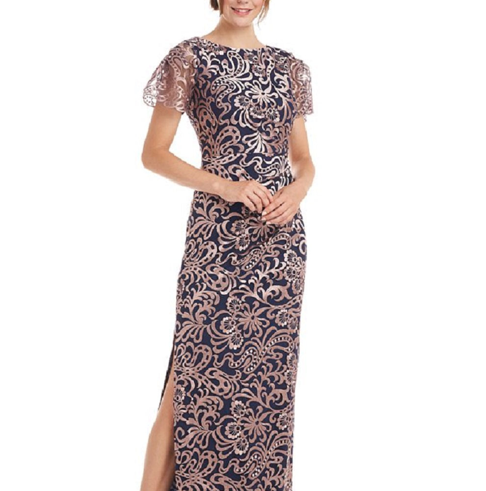 Vestido feminino bordado com mangas esvoaçantes da JS Collections, rosa, tamanho 10