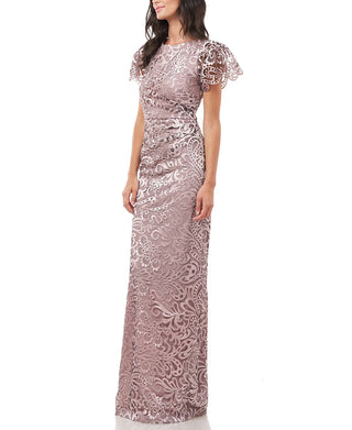 Vestido feminino bordado com mangas esvoaçantes da JS Collections, rosa, tamanho 16