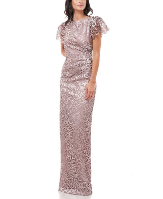 Vestido feminino bordado com mangas esvoaçantes da JS Collections, rosa, tamanho 16