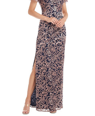 Vestido de noite feminino JS Collections, plissado, com zíper, mangas esvoaçantes, gola redonda, comprimento total, vermelho, tamanho 6