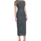 Vestido midi de malha bordada feminino JS Collections, verde, tamanho 10