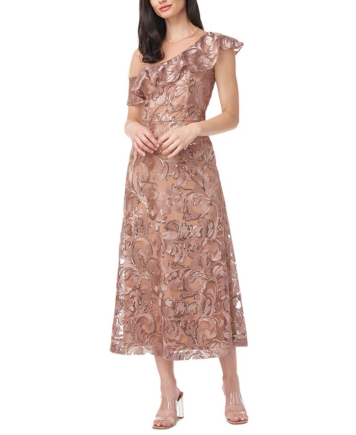 Vestido midi Lucy One Shoulder da JS Collections para mulheres, marrom, tamanho 10