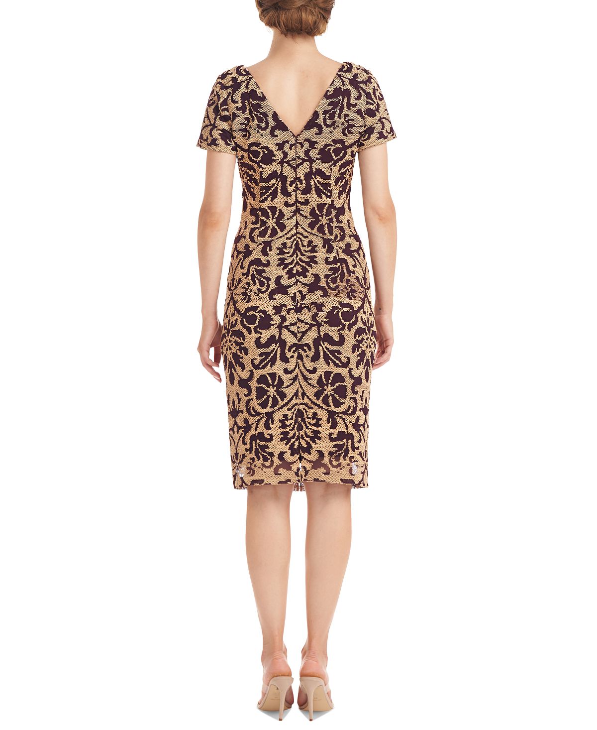 Vestido de coquetel feminino Nadia com decote em V e bordado em malha, amarelo, tamanho 4, JS Collections