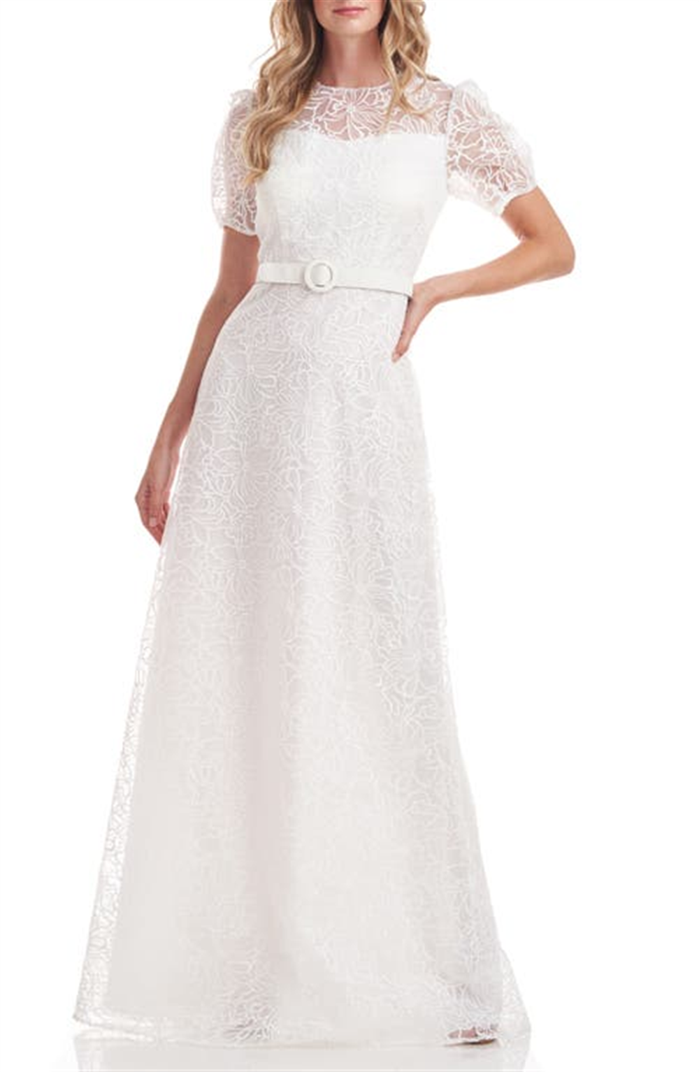 kay-unger-womens-white-wynonna-belted-illusion-lace-gown-size-2