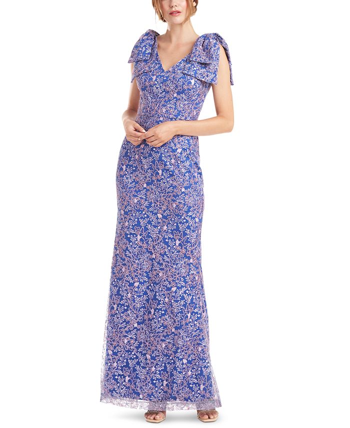 Vestido trompete floral bordado Kamila feminino da JS Collections, azul, tamanho 16
