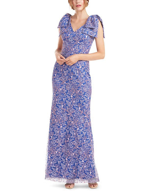 Vestido trompete floral bordado Kamila feminino da JS Collections, azul, tamanho 16
