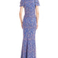 Vestido trompete floral bordado Kamila feminino da JS Collections, azul, tamanho 16