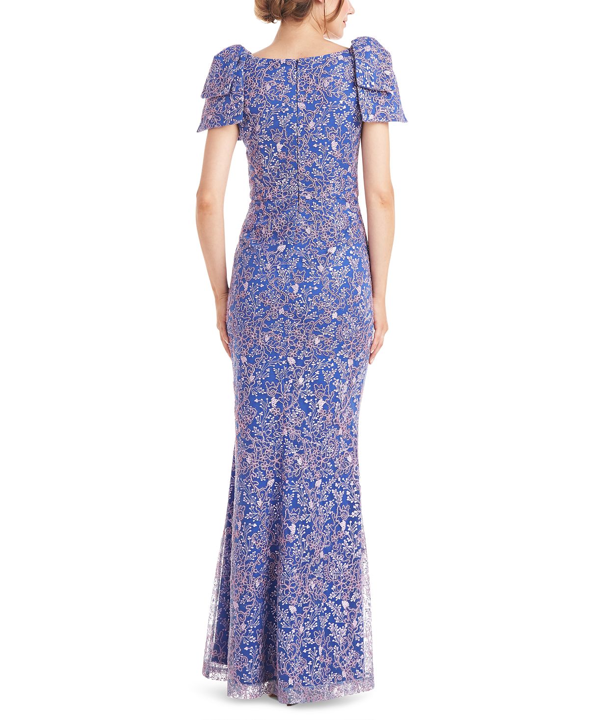 Vestido trompete floral bordado Kamila feminino da JS Collections, azul, tamanho 16