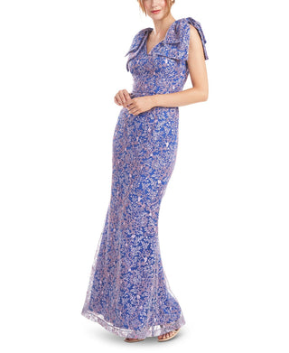 Vestido trompete floral bordado Kamila feminino da JS Collections, azul, tamanho 16