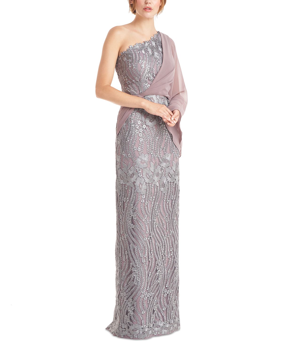 Vestido de noite feminino Amari de um ombro só, tamanho 14, cinza, da JS Collections