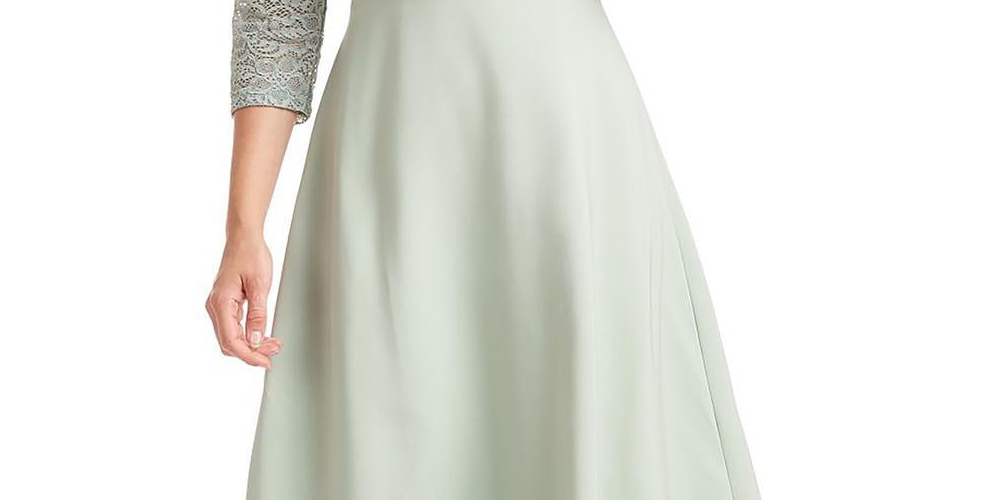 Vestido feminino JS Collections com acabamento em renda e comprimento até o joelho, tamanho 6, verde