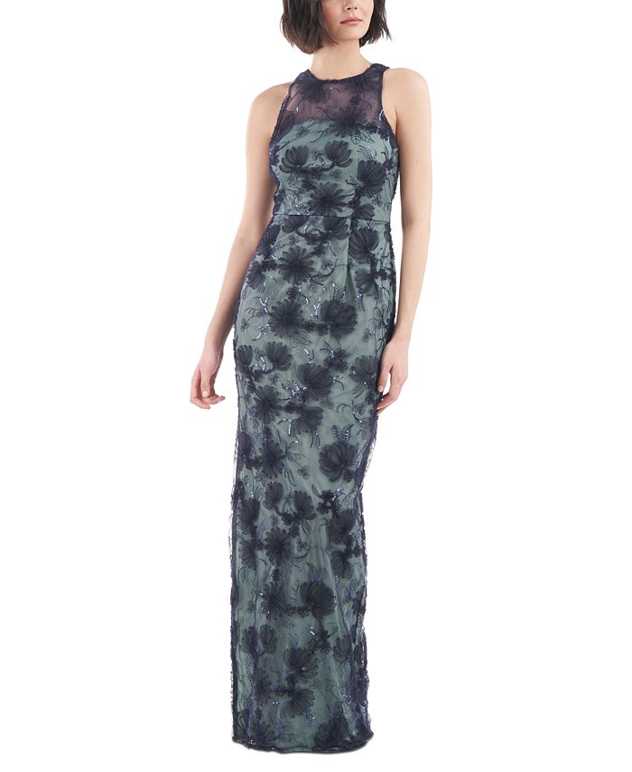 js-collections-womens-applique-maxi-evening-dress-green-size-12