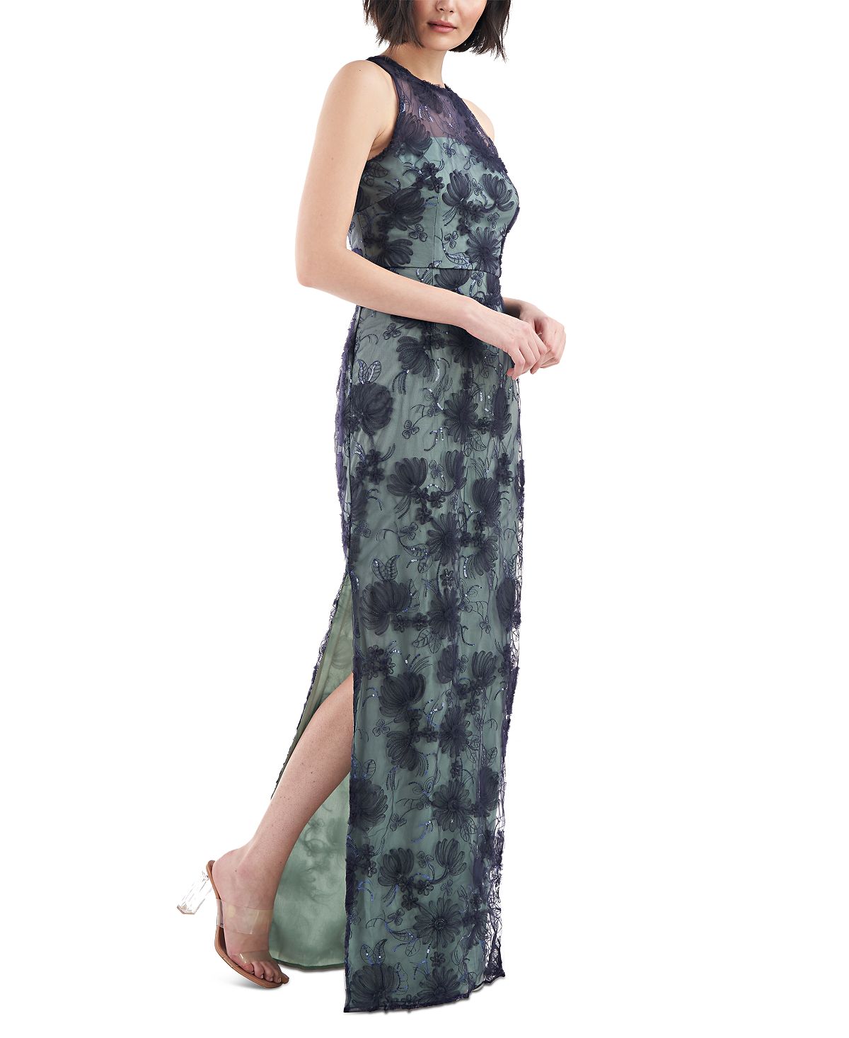 js-collections-womens-applique-maxi-evening-dress-green-size-12