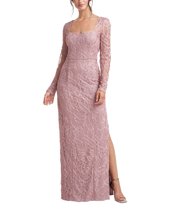 Vestido de noite feminino Giovanna de manga comprida e coluna, rosa, tamanho 16, da JS Collections