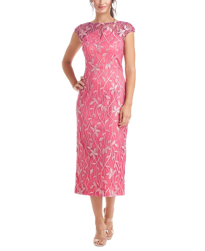 Vestido midi floral com cristais e estampa floral JS Collections para mulheres, rosa, tamanho 18