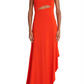Vestido Halston Jersey Cascade com Fenda, Tamanho 4, Vermelho