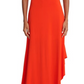 Vestido Halston Jersey Cascade com Fenda, Tamanho 4, Vermelho