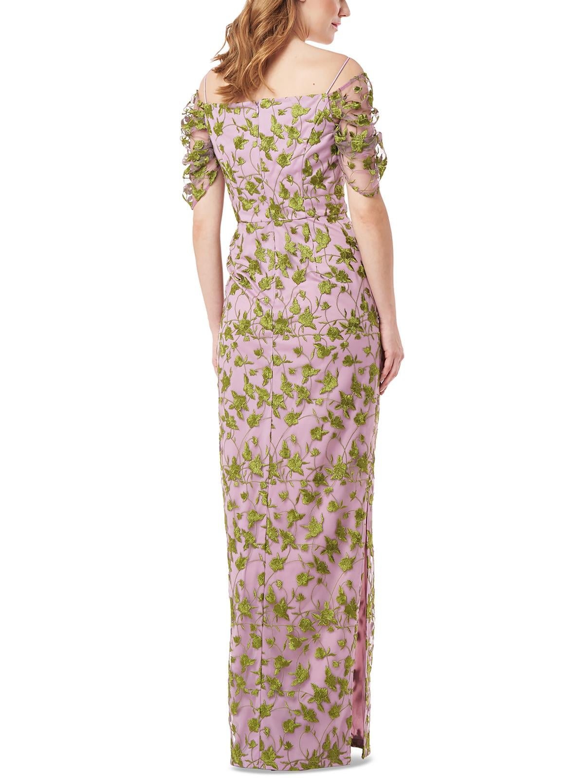 Vestido coluna bordado Jemma com ombros descobertos em ametista/chartreuse, tamanho 2, da JS Collections