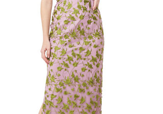 Vestido coluna bordado Jemma com ombros descobertos em ametista/chartreuse, tamanho 2, da JS Collections