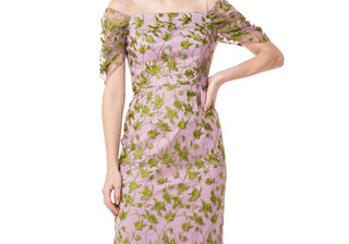 Vestido coluna bordado Jemma com ombros descobertos em ametista/chartreuse, tamanho 2, da JS Collections