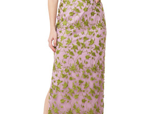 Vestido coluna bordado Jemma com ombros descobertos em ametista/chartreuse, tamanho 2, da JS Collections