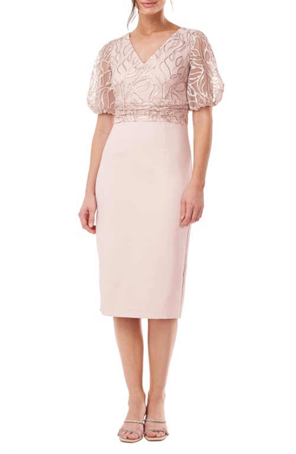 Vestido midi com contas Emersyn da JS Collections, rosa inglesa, tamanho 6