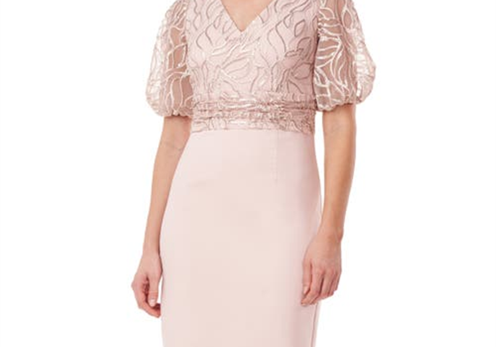 Vestido midi com contas Emersyn da JS Collections, rosa inglesa, tamanho 6