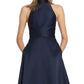 Vestido de noite feminino Ml Monique Lhuiller com gola alta, azul, tamanho 4