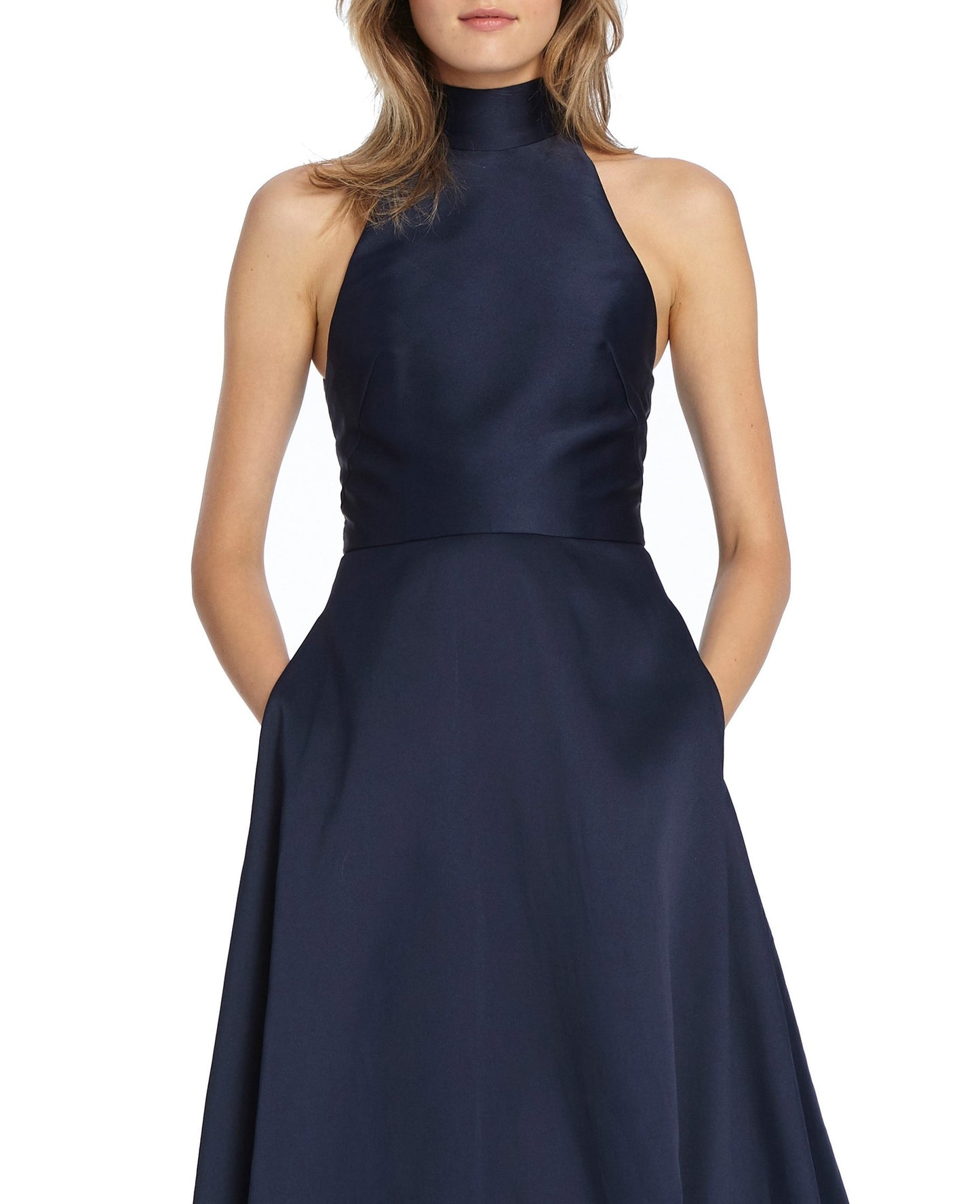 Vestido de noite feminino Ml Monique Lhuiller com gola alta, azul, tamanho 4