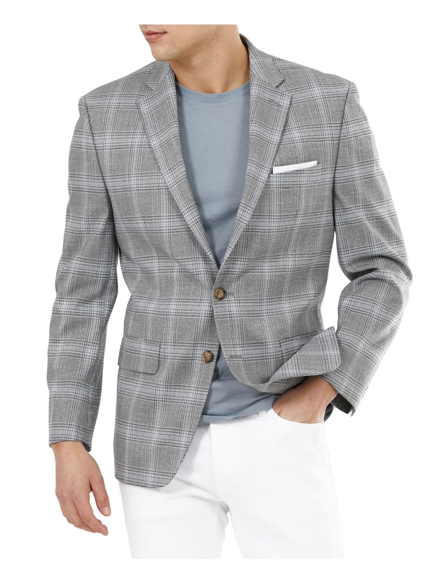 Ralph Lauren Masculino Trespassado Janela Xadrez Clássico Corte Mistura de Lã Casaco Esportivo Cinza Tamanho 48