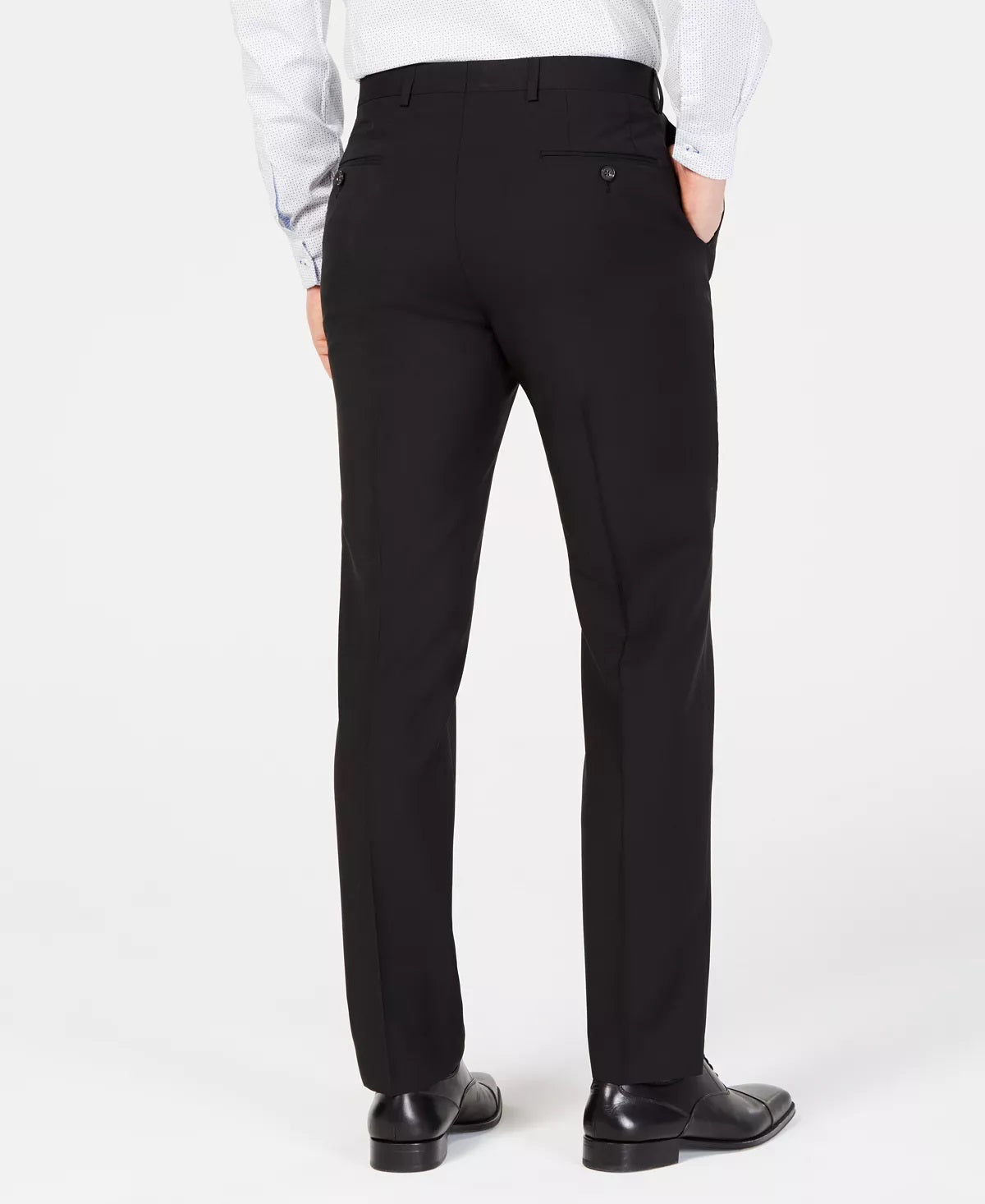 Calça de terno elástica masculina DKNY Modern Fit preta tamanho 33x30