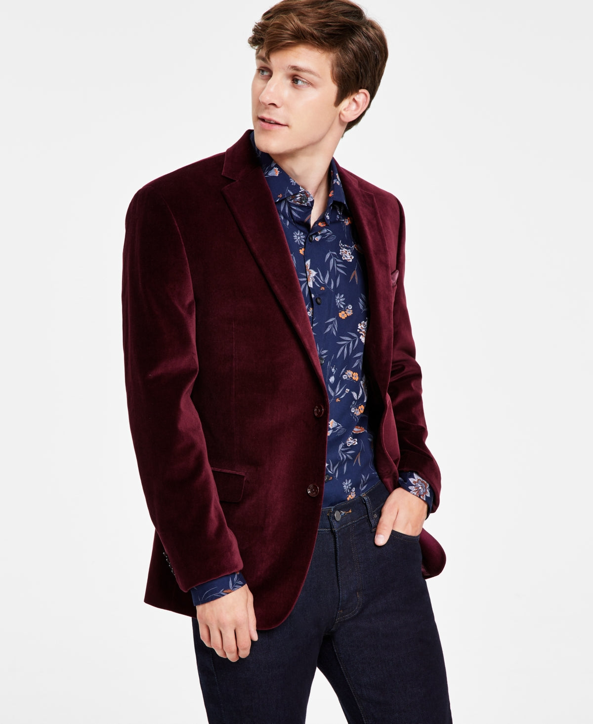 Blazer masculino Alfani Slim Fit de veludo liso, vermelho, tamanho 42