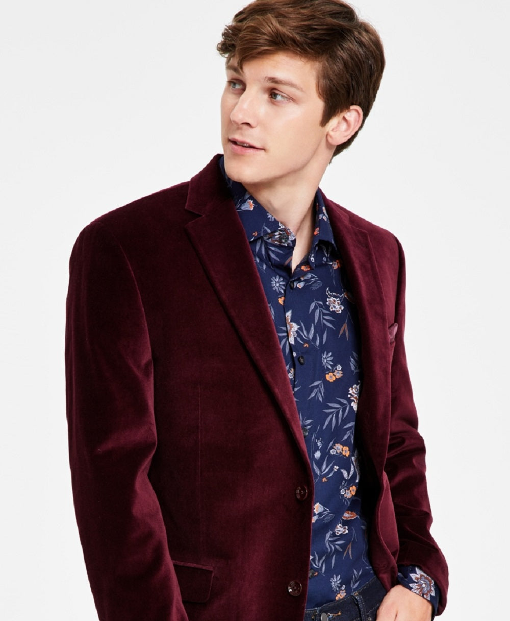 Blazer masculino Alfani Slim Fit de veludo liso, vermelho, tamanho 46