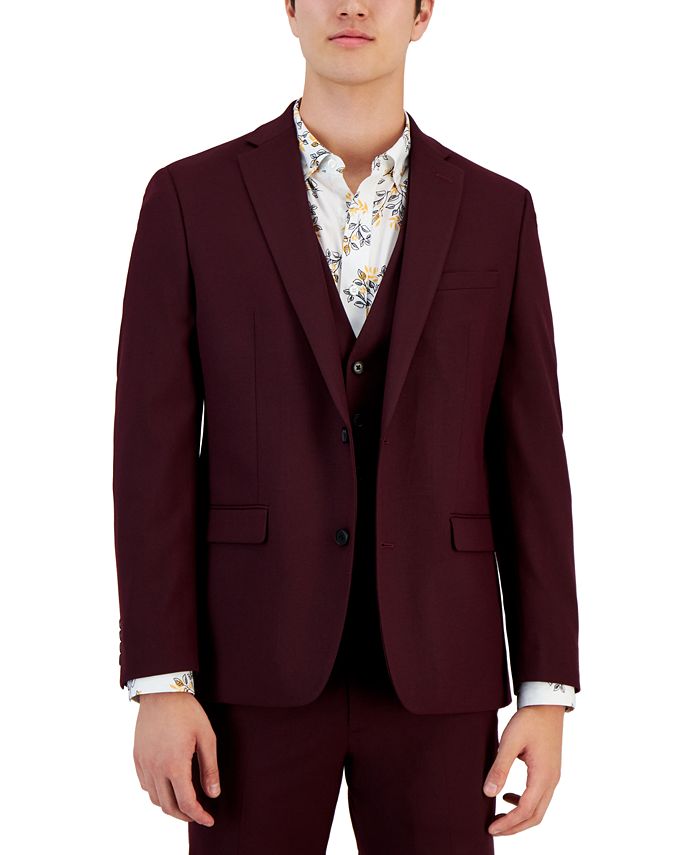 Bar III Masculino Slim Fit Borgonha Sólido Terno Jaqueta Vermelha Tamanho 36