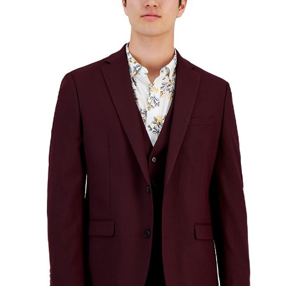Bar III Masculino Slim Fit Borgonha Sólido Terno Jaqueta Vermelha Tamanho 36